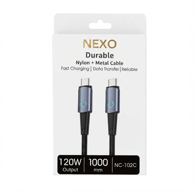 کابل TypeC به TypeC نکسو مدل NEXO NC-102C توان ۱۲۰ وات طول ۱ متر